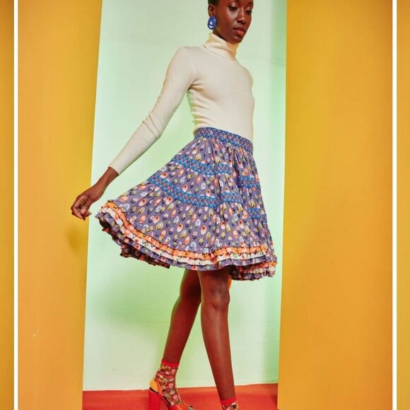 CeliaB Manatier Ruffled Tiered Embroidered Full Mini Skirt Large Multi Color - Picture 6 of 16